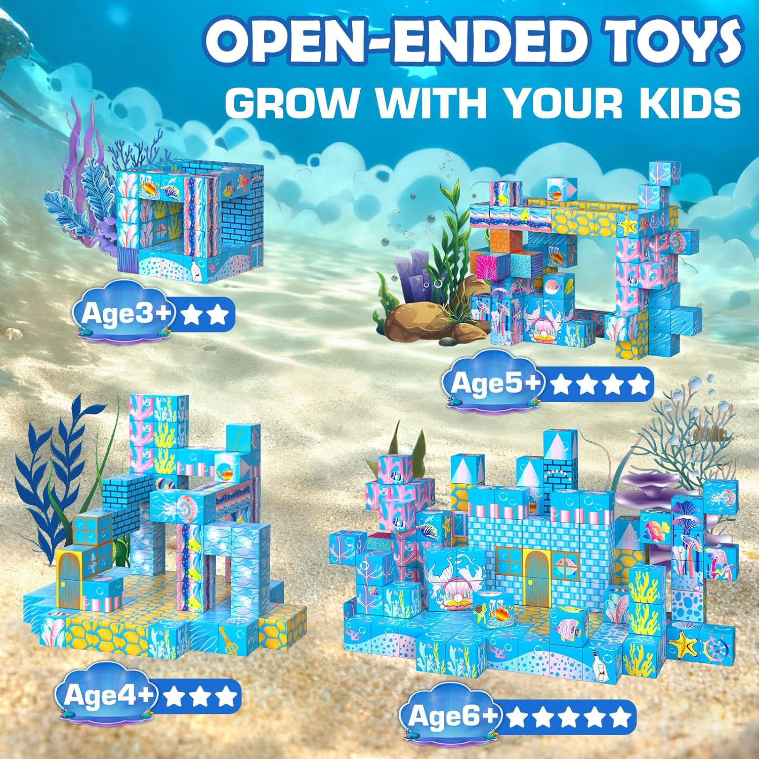 Magnetic Blocks - 140PCS Magnetic Building Blocks for Kids, 2025 Upgraded Light-Up Ocean World Magnet Cubes Set, STEM Building Toys for Boys Girls Toddlers Ages 3 4 5 6 7 8-12 Holiday Birthday Gifts