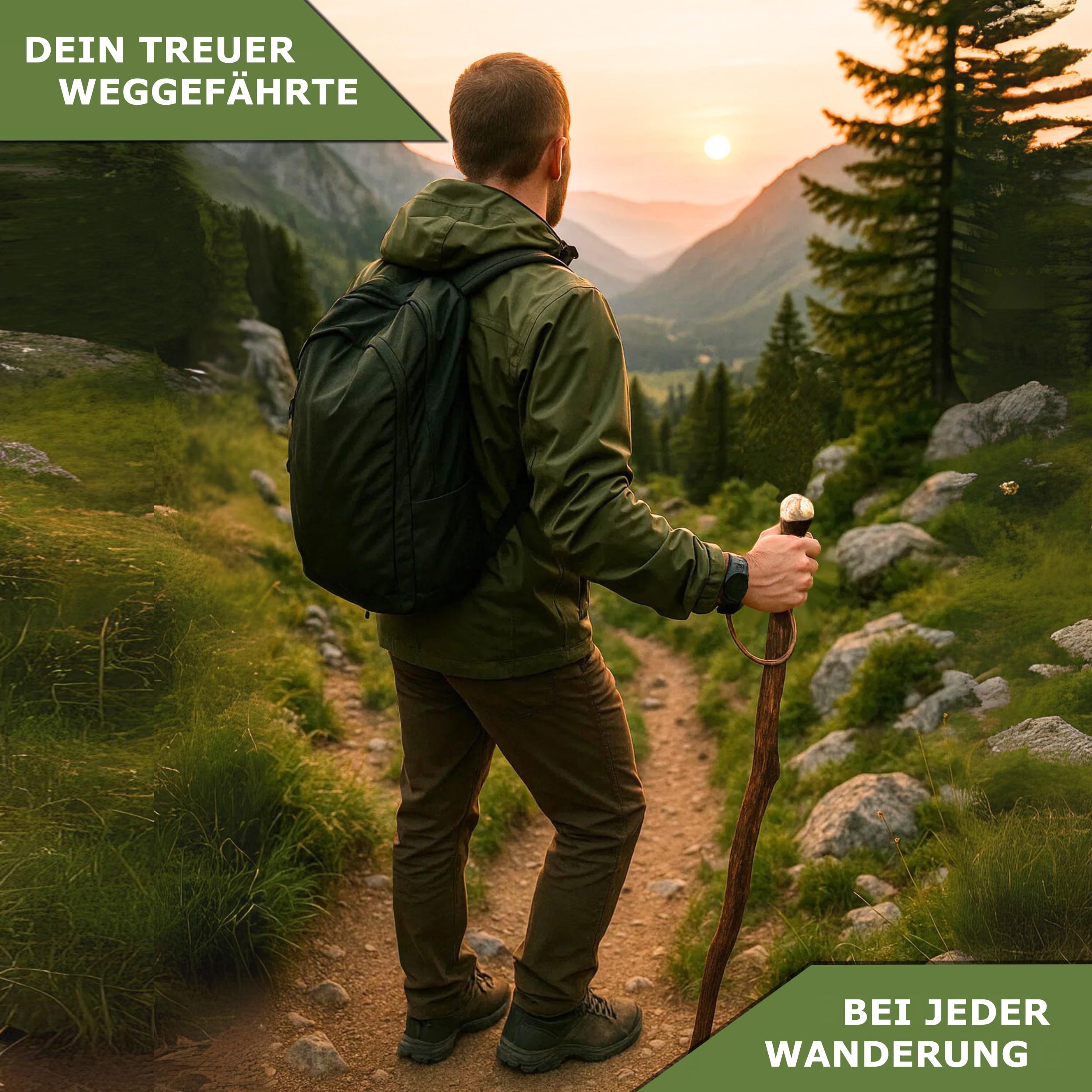 Wanderstock Holz aus Naturwurzelholz mit Sternzeichen-Symbolen, 98-170 cm | 15 Zeichen im Preis enthalten