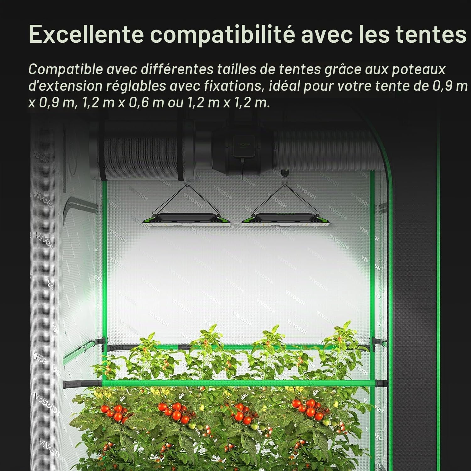 VIVOSUN Kit de 4 Tente de Culture à CFM Elevé, Gamme de Poteaux Verts de 61-122CM, Convient aux Tentes de Culture de 5x5CM, 7.6x7.6CM, 10x5CM et 10x10CM, Paquet de 4