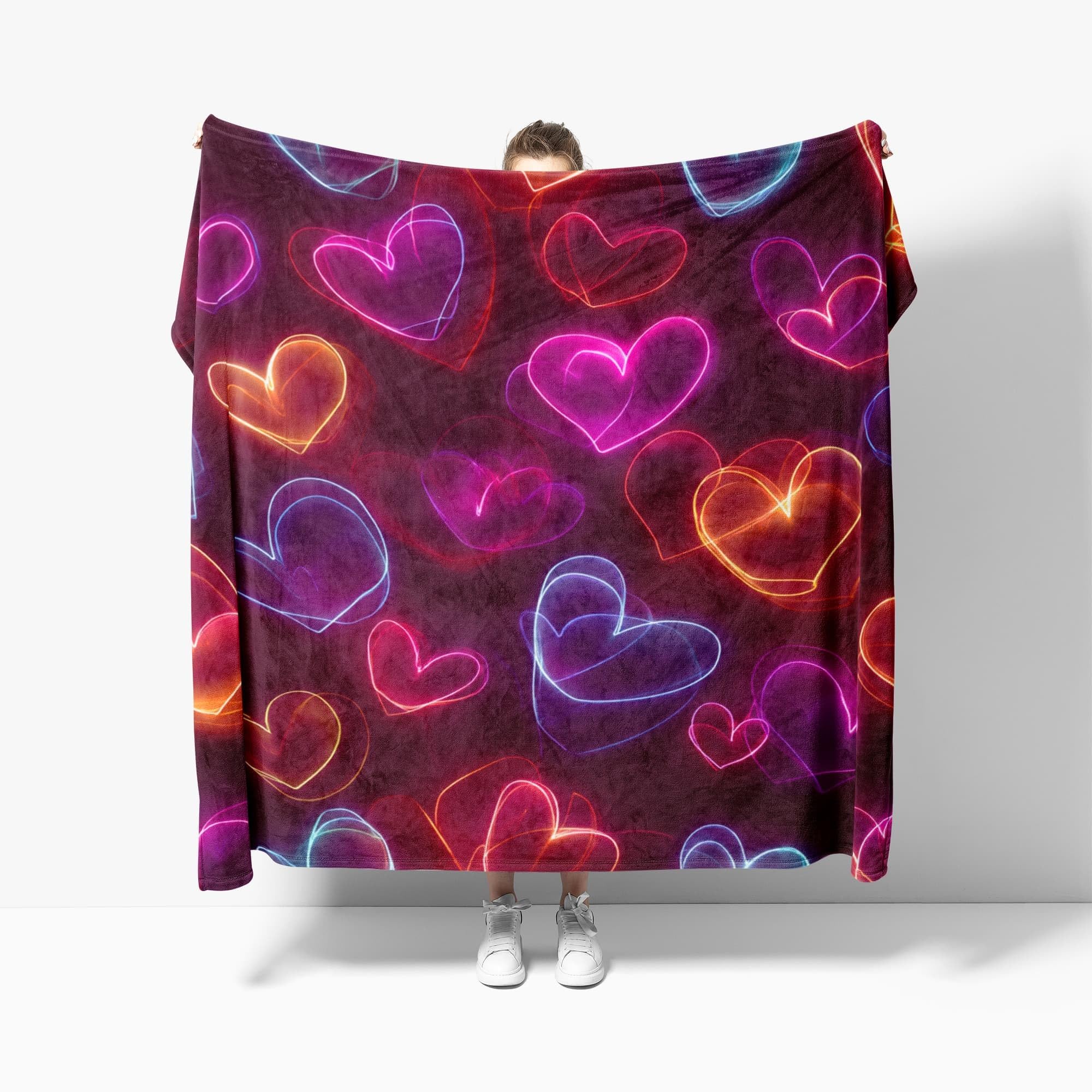 Coperta Divano Plaid Pile, Coperta Letto Singolo/Matrimoniale 180x220 cm, Colori Al Neon Coperta di Flanella Morbido Caldo per Autunno Inverno, Tema D'Amore Romantico Leggera Coperta Regalo