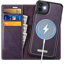 Wallet Case for iPhone 12 / iPhone 12 Pro Compatible with Magsafe, 2-in-1 PU Leather Flip RFID Blocking Card Holder Stand Shockproof Magnetic Detachable Cover for iPhone 12 Pro, Retro Purple
