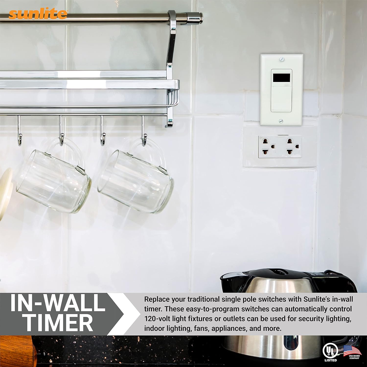 Sunlite 04995-SU In-Wall Digital Timer installed in a kitchen
