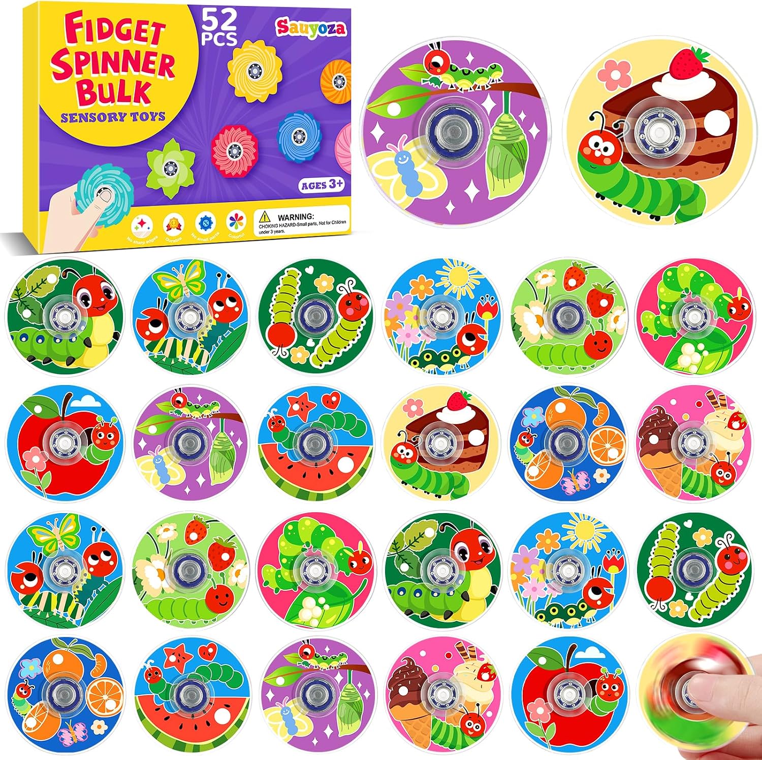 52 Pack Cartoon Caterpillar Fidget Spinners Bulk Party Favors Classroom