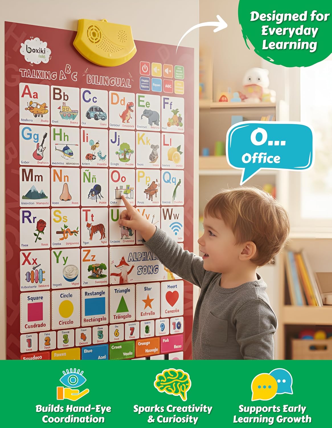 Bilingual English & Spanish Interactive Alphabet Wall Chart (2026 Model) – Talking ABC Letters, Numbers 123 & Music Learning Poster – Educational Toy for Toddlers & Kids Ages 3+