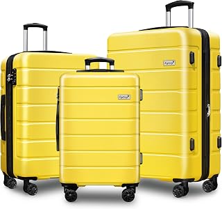 KEYTANG Explorer Lightweight Hardshell 20% Expandable 3-Piece Luggage Set with TSA Lock, Double Spinner Wheels, and Carry-On Suitcase,Yellow