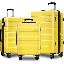 KEYTANG Explorer Expandable Luggage Set 3 Piece, Hardside Carry on Suitcase Sets with Spinner Wheels & TSA Lock, Lightweight Luggage Case for Travel & Business, Yellow 20in/24in/28in