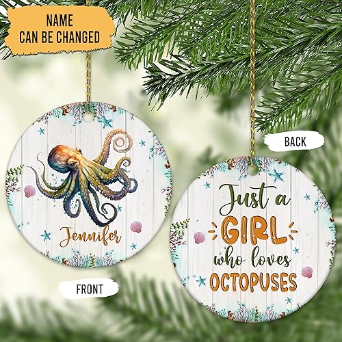 Miniatura 2 de Hyturtle Adorno de Navidad personalizado para los amantes del pulpo, adorno de cerámica con nombre personalizado de Just A Girl Who Loves Octopuss,