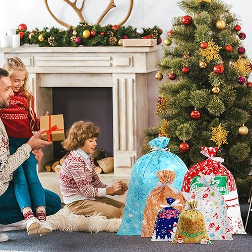 Miniatura 7 de CCINEE 40 bolsas de regalo de Navidad de varios tamaños, bolsas de regalo con lazo de cinta, bolsas de regalo de Navidad para suministros de fiesta