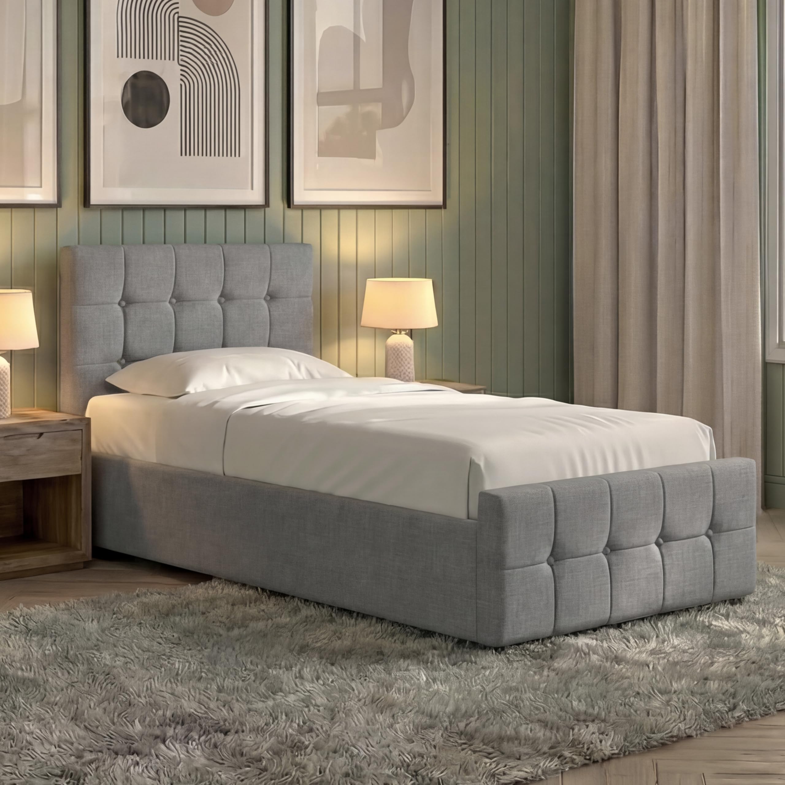 Vida Designs Valentina Ottoman Bed Frames Complete (Light Grey Linen, Single | No Mattress)