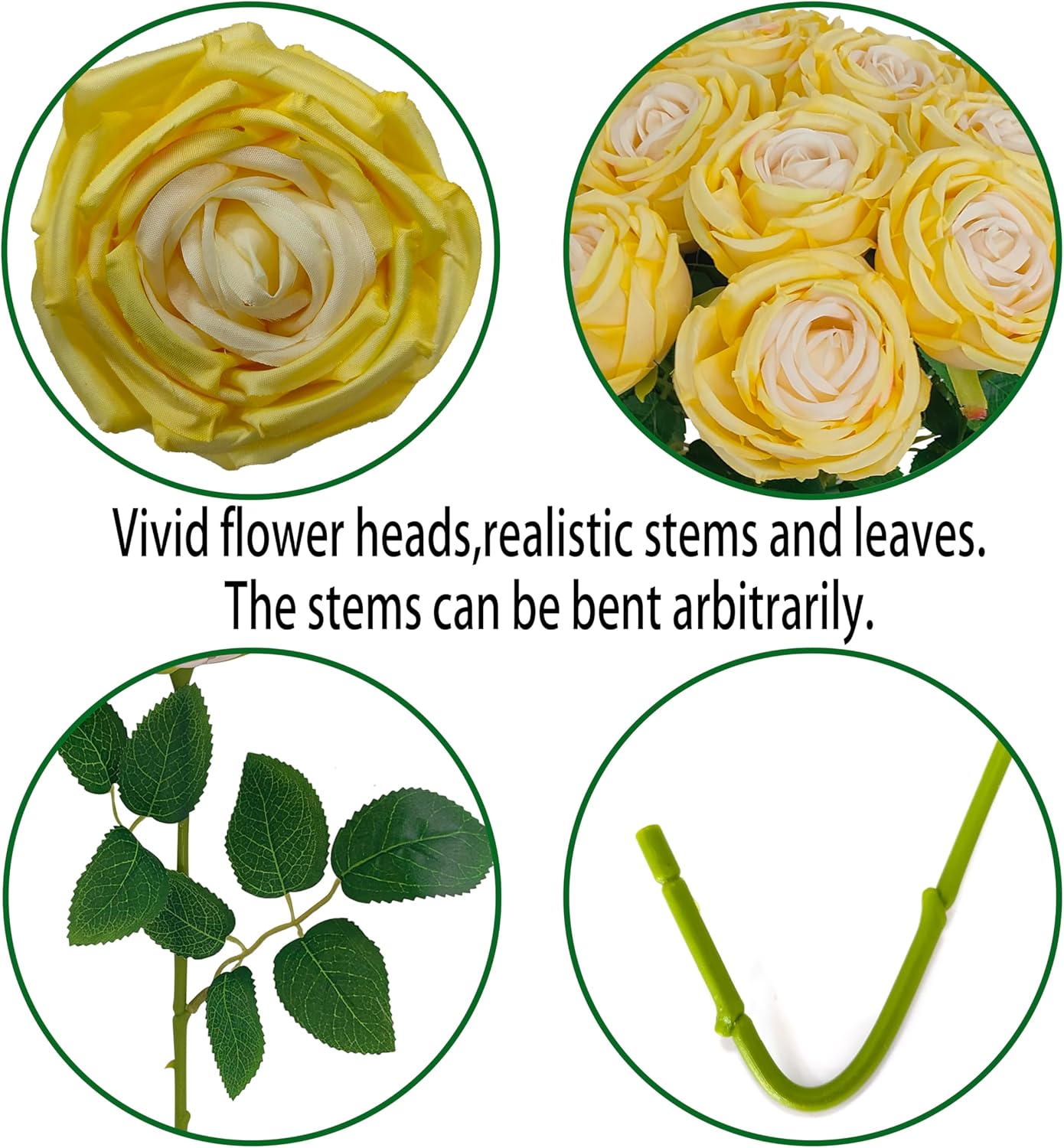 ATFL Fake Light Yellow Roses Artificial Flowers Bulk,Floral Diameter 4.2'',20 Pcs Artificial Silk Roses Flowers with Stems for Wedding Arrangement Centerpieces Party Home Table Decorations