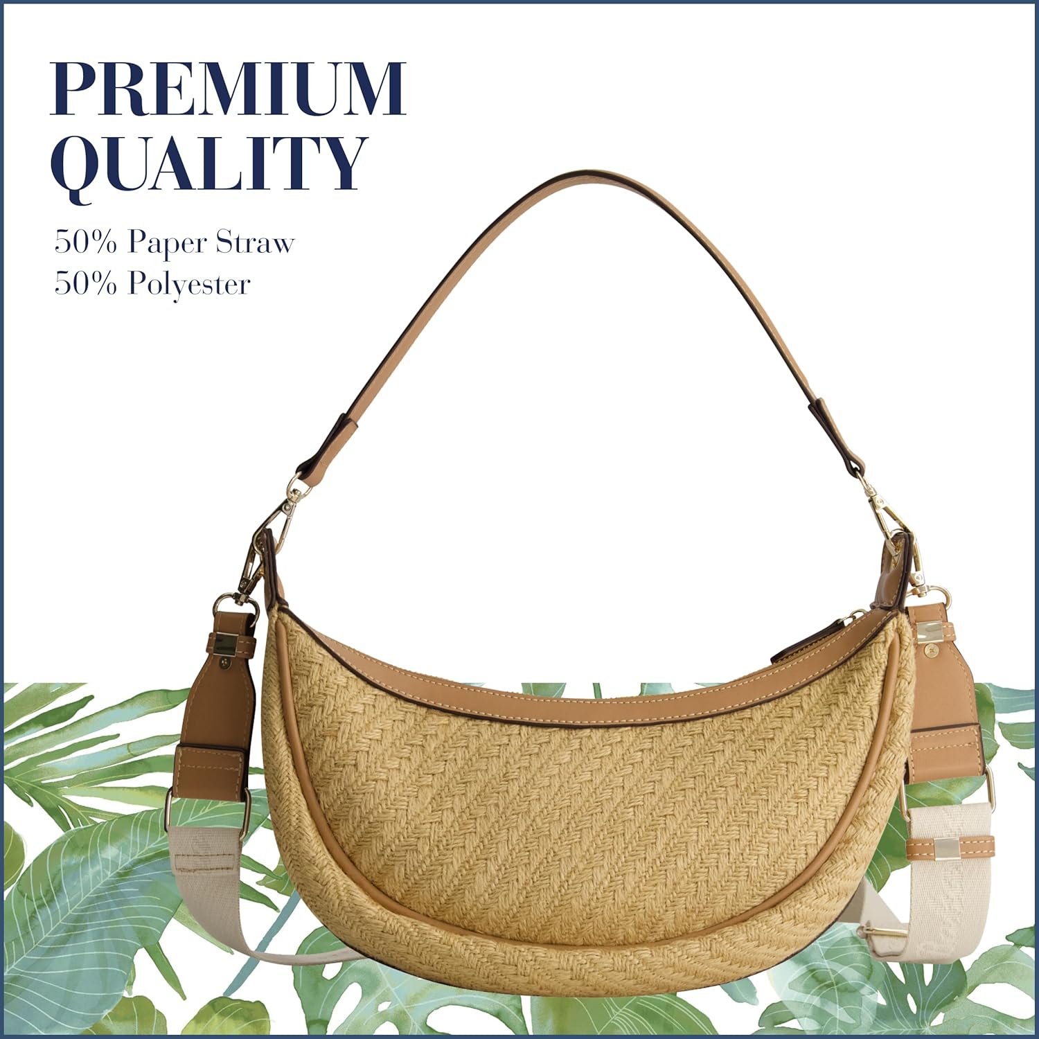 Tommy Bahama Hobo Bag, Women's Crescent Handbag, Woven Design and Adjustable Shoulder Strap, Tan, One Size - Image 5