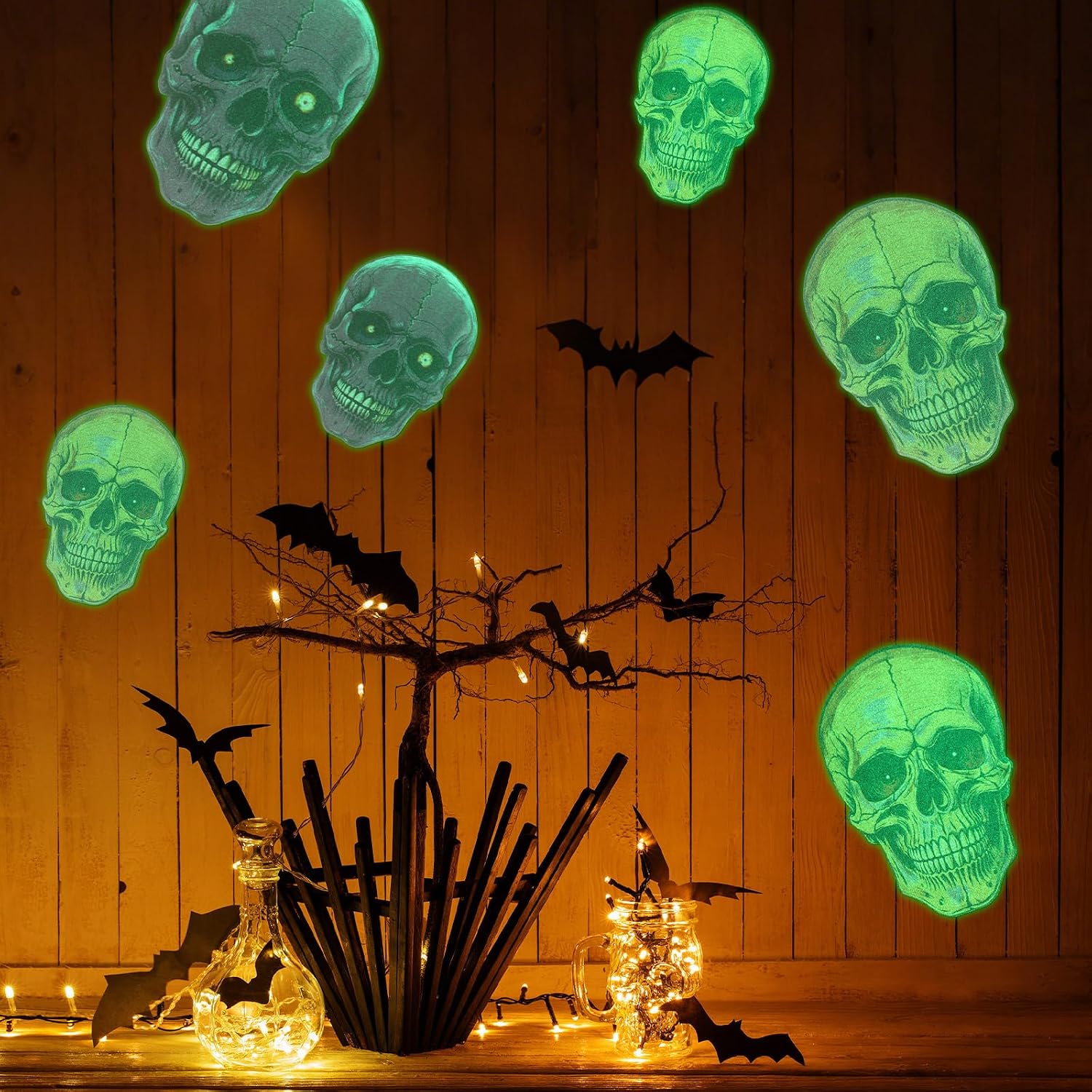 Honoson 24 Pcs Glow in Dark Halloween Skull Cutouts Vintage Style