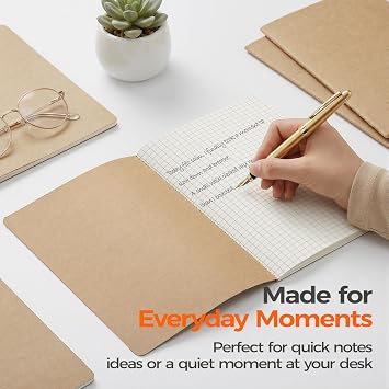 24 Pack A5 Squared Notebook, 60 Pages, Natural Kraft Cover Grid Notebooks