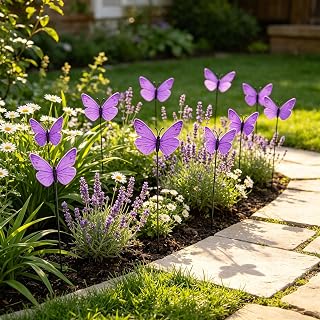 15PCS Colorful Butterfly Garden Stakes, 4.72 Inch Plastic Butterflies Plant Picks for Flower Pots, Fake Insect Sticks Garden Decor Accessories for Plants, Yard, Lawn, Patio, Purple