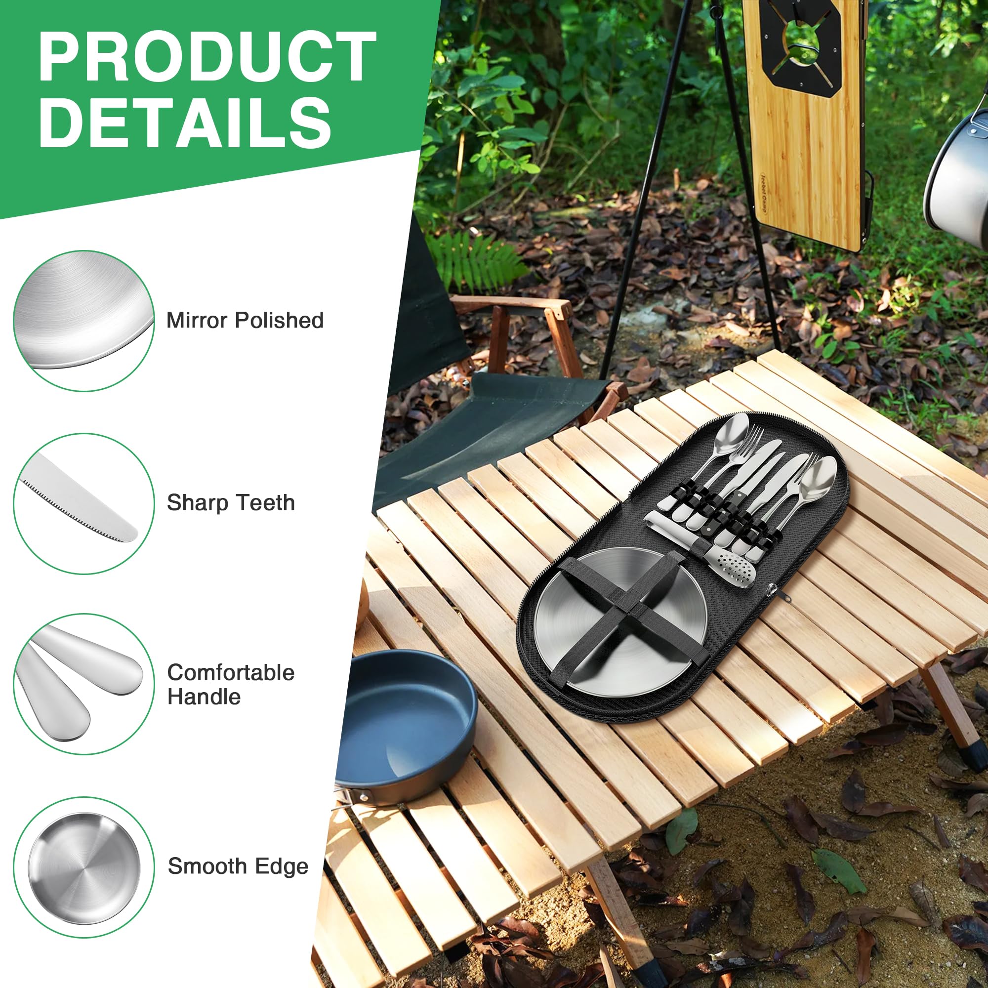 Yoassi 10PCS Vaisselle Acier Inoxydable de 2 Personnes Portable pour Camping, Pique-nique, Activités Outdoors, en plein air