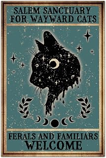 HOUVSSEN Gothic Cat Poster, Salem Wildlife Refuge Welcomes Wild Cats And Pets, Vintage Witch Metal Tin Sign, Cave Home Living Wall Decor Creative Gift Tin Sign Plaque 12 X 16 Inches,
