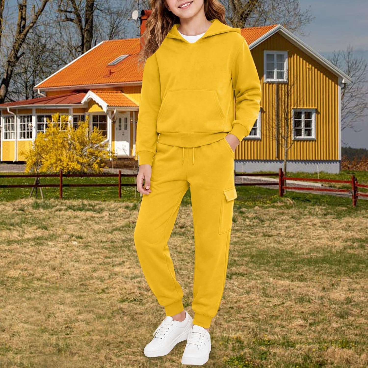 Boys 2 Piece Oversized Sweatsuit,Pocket Hoodie,Cargo Joggers | School outdoor casual wear | Soft cotton comfy fit