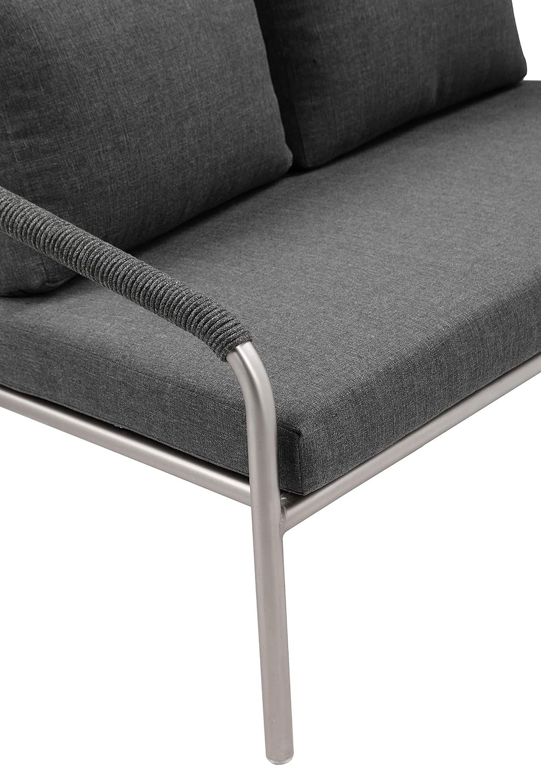 Pemberly Row Contemporary 4-Piece Aluminum Sofa Set, Slate Gray Finish, Durable Fade-Resistant Rope Accents, Includes Sofa, 2 Chairs, Coffee Table, Modern Outdoor Seating Set for Patio or Garden Use