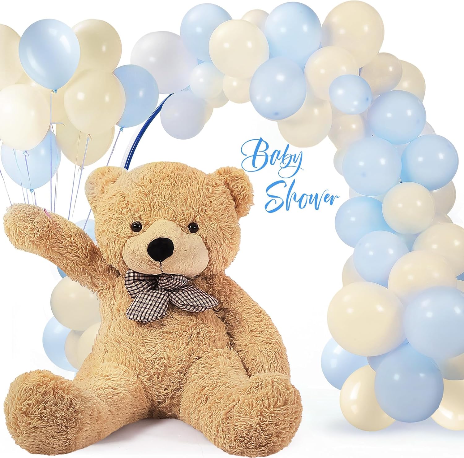 Gejoy 40 Inch Large Bear Stuffed Animal Big Plush Bear Gift Gender Reveal Party Decoration 60 Pcs Balloon Arch Kit for Gender Reveal Party Backdrop Supplies(Pink)