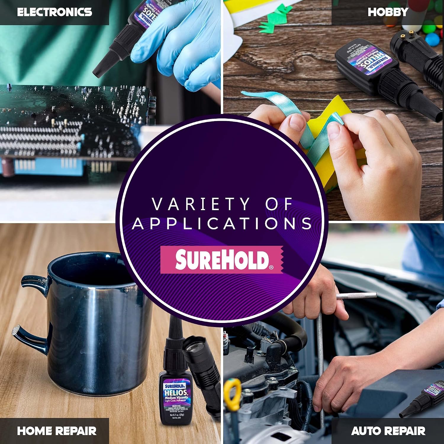 SureHold Helios Light Cure Adhesive - Super Glue, UV Glue Kit with Light, Bonding Glue - Plastic Repair Kit with UV Pen Light, Liquid Welding Kit, Clear Plastic Adhesive for Metal to Plastic Parts