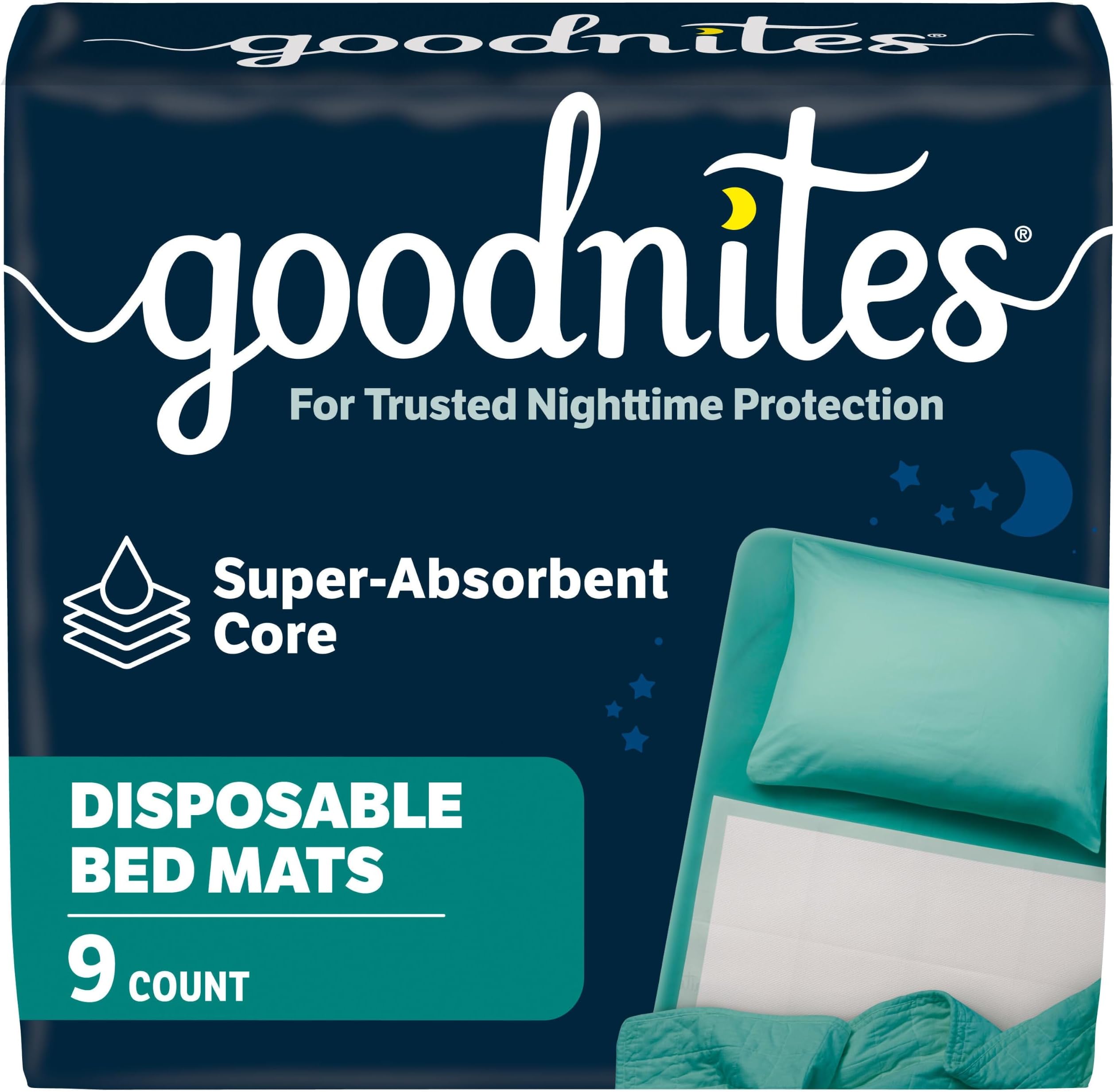 Goodnites Disposable Bed Pads/Bed Mats for Bedwetting, 2.4 x 2.8 ft, 36 Ct (4 Packs of 9)