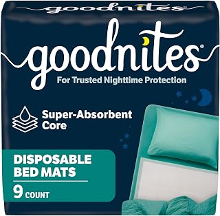 Goodnites Disposable Bed Pads/Bed Mats for Bedwetting, 2.4 x 2.8 ft, 36 Ct (4 Packs of 9)