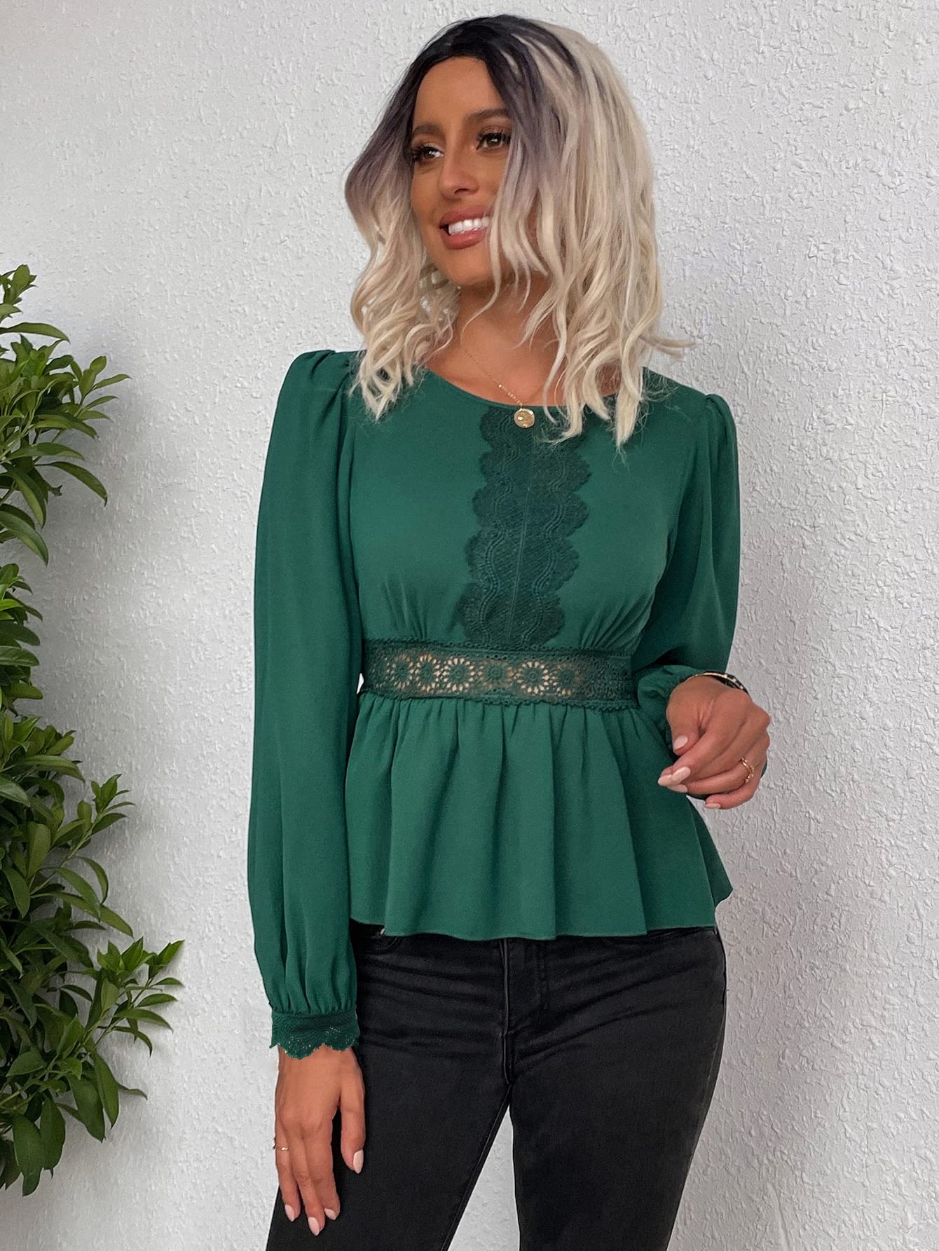 Amazon.com: Womens Tops Guipure Lace Insert Peplum Blouse (Color : Green,  Size : Medium) : Clothing, Shoes u0026 Jewelry