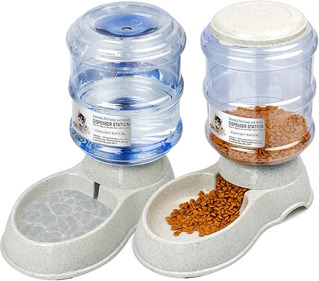 YMINA Automatic Cat Feeder Pet Feeder set,Cat Feeder Only for Dry Food Dog Water Dispenser Cat Food Dispensers 3.8L for Small/Large Puppy Kitten Grey