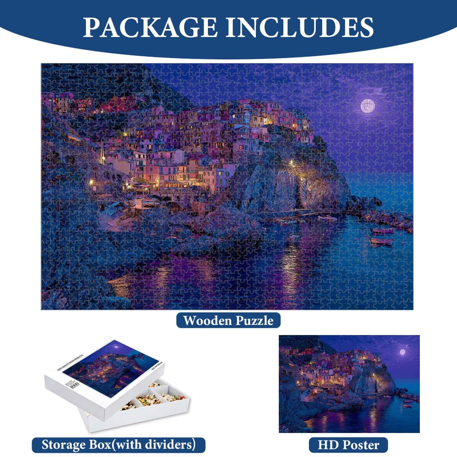 Puzzle 4000 sztuk dla dorosłych Cinque Terre & Ocean Decor 1T #262 | Drewniane puzzle, precyzyjnie wycięte, żywy atrament, statyczne hobby, dekoracja domu, prezent, 105 x 147 cm