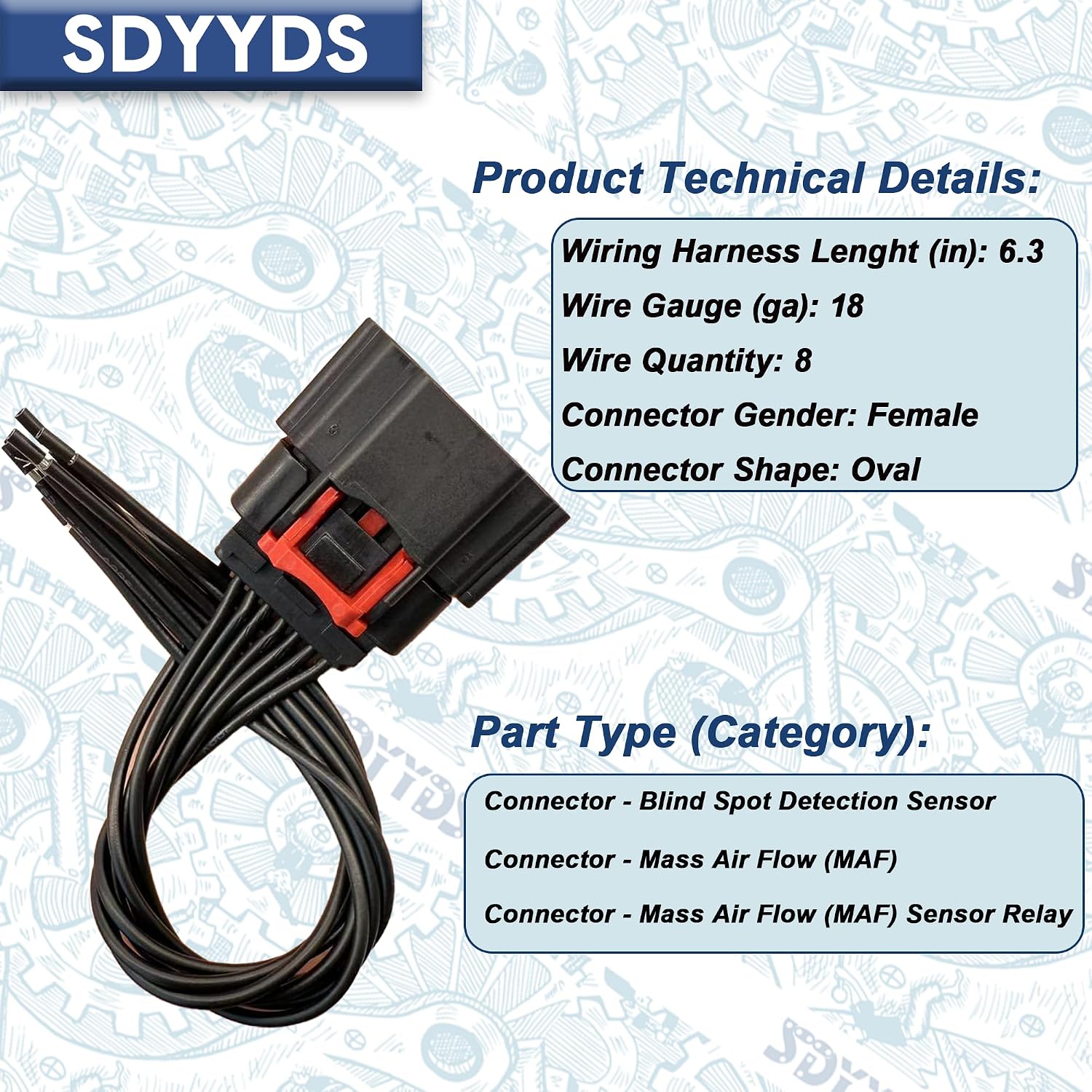 8-Pin Mass Air Flow (MAF) Sensor Wiring Harness - Compatible with Chevrolet, Buick, Cadillac, GMC, Nissan & More - Replaces PT2707, 13583440, MAS0449 Connector - Blind Spot Detection Sensor
