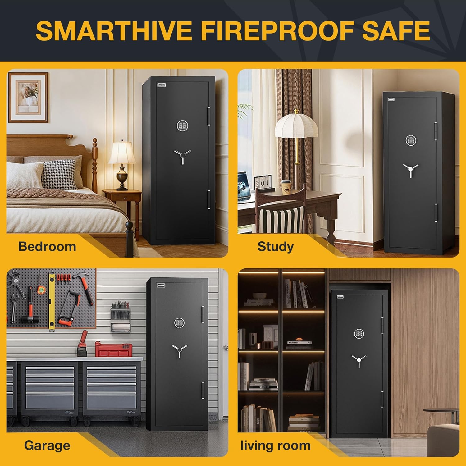 40-Min Fireproof Gun Safe (1200°F) - Quick Access Rifle/Pistol Safe, Heavy-Duty Fire Resistant Gun Cabinet for Home Valuables (Black, 13.18cu.ft)