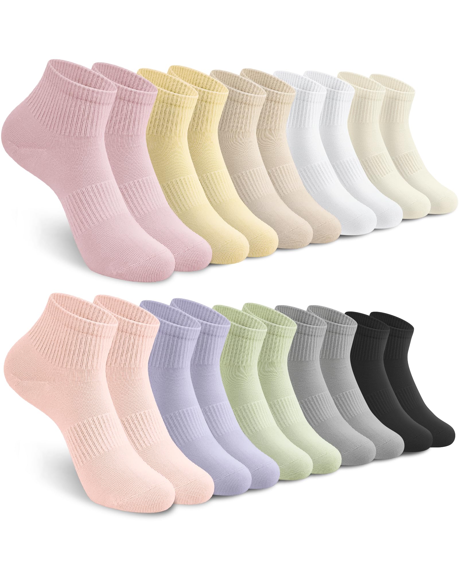 YSense 10 Pairs Quarter Socks Women Cotton Athletic Running Ankle Crew Socks with Arch Support