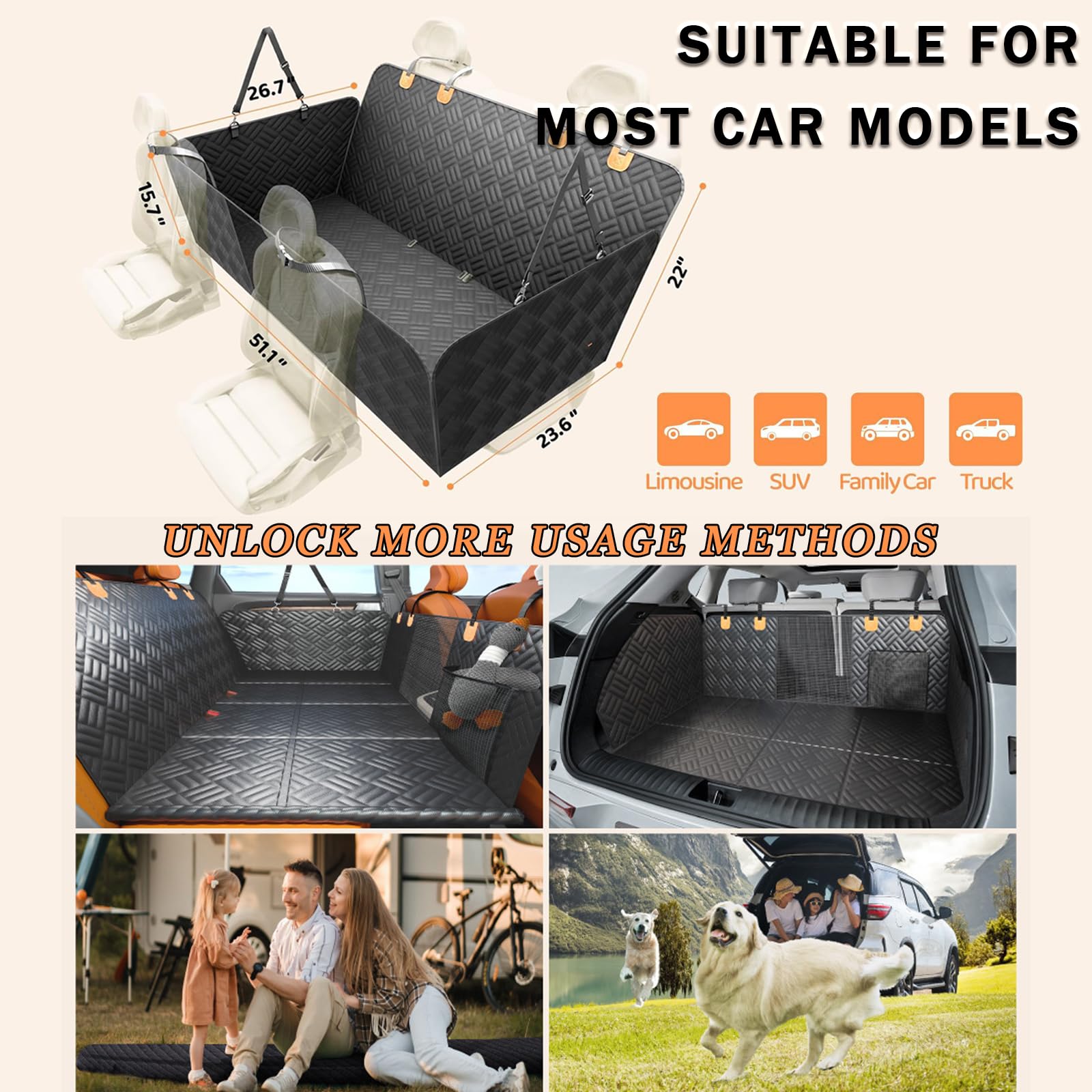 Funda Coche Perros para Hyundai Click Getz TB/Creta Cantus ix25, Impermeable Coche Perros Trasero Funda Protector Asiento Antidesliante Funda Protectora para Asiento de Coche