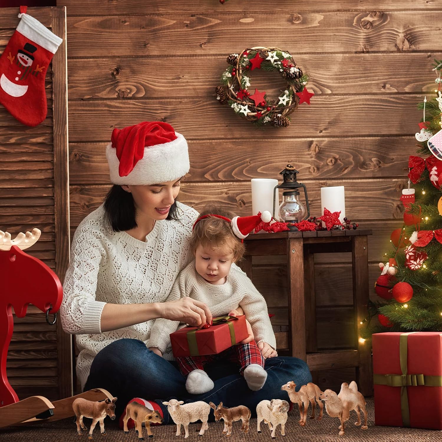 7 Pieces Nativity Animals Set Nativity Animals Figurines Christmas Figurines Collection Traditional Sheltering Figures for Holy Family Outdoor Indoor Party Decor