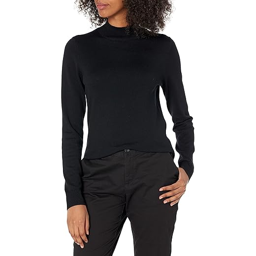 Amazon Essentials Women's Lightweight Mockneck Sweater (Available in Plus Size), Black, Medium