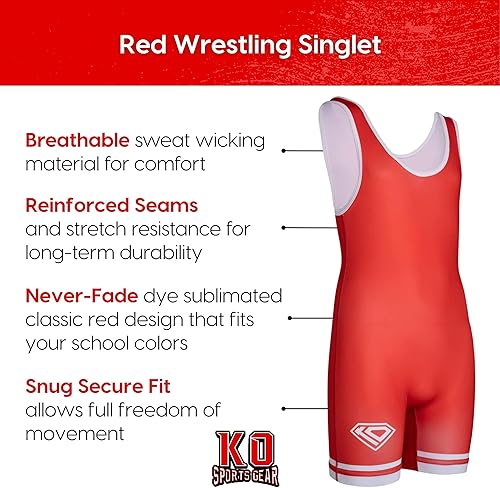 Miniatura 4 de KO Sports Gear - Soltero de lucha libre unisex, cómodo y transpirable, elástico en 4 direcciones, gama completa de tallas para jóvenes y adultos
