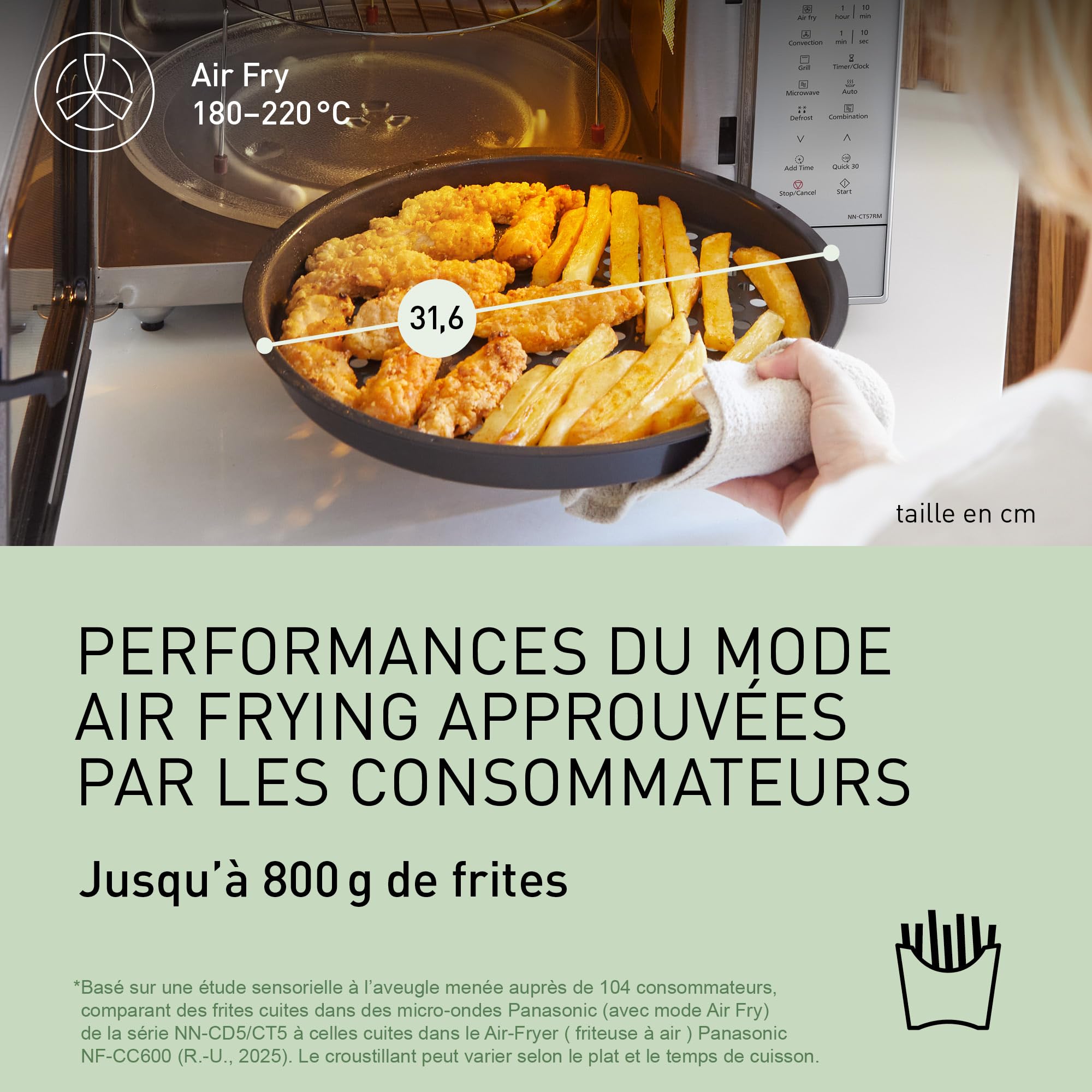 Panasonic NN-CT57RMEPG Four à Micro-Ondes combiné 4-en-1, 27 L avec mode Airfryer, Inverter 1000 W, Gril 1300 W, Chaleur Tournante, 19 Programmes Automatiques, panier de cuisson airfryer, Argenté