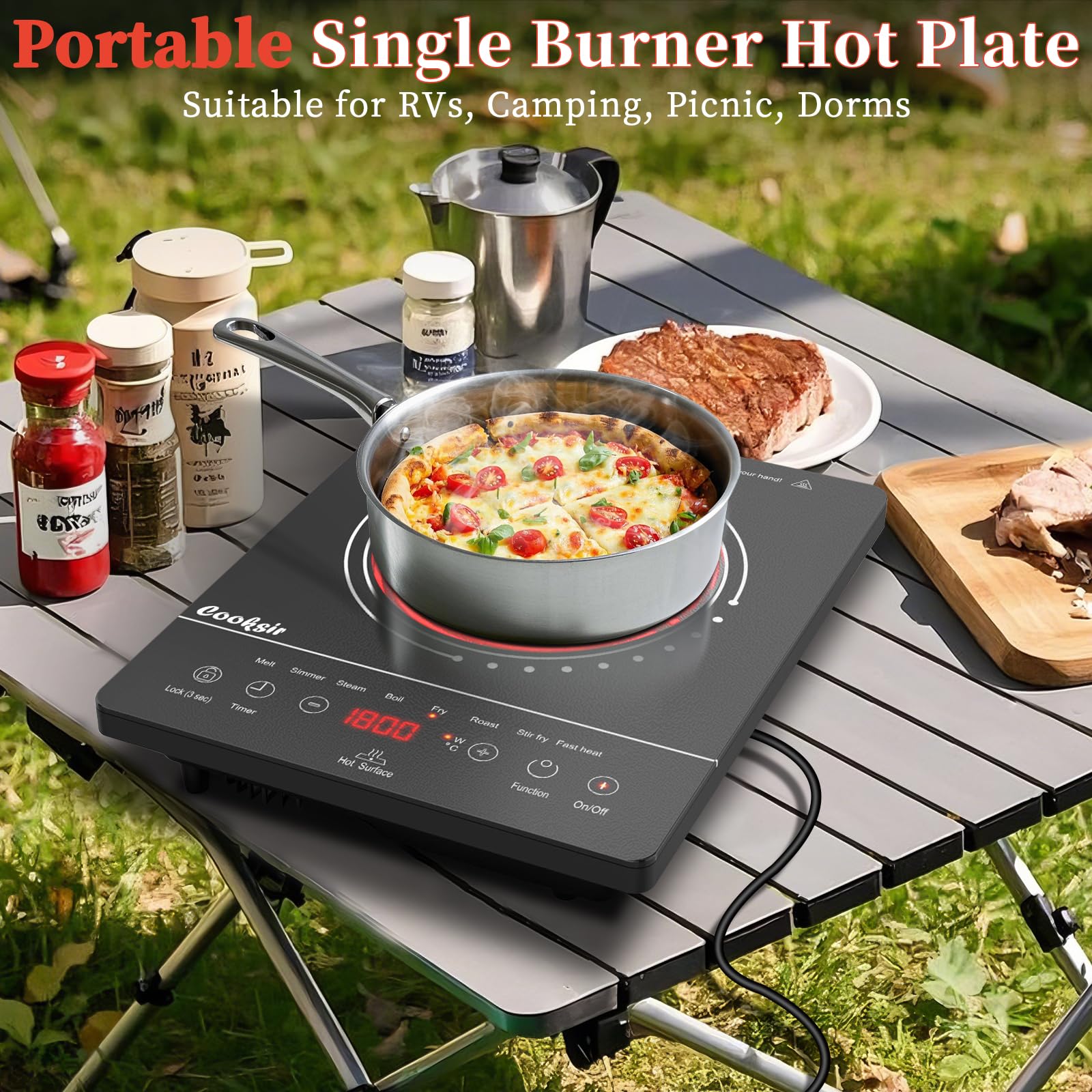 Ceramic Hob, Electric Ceramic Hob with LED Touch Screen, 2000W Single Cooking Zone Electric Cooktop with Safety Lock — view 3