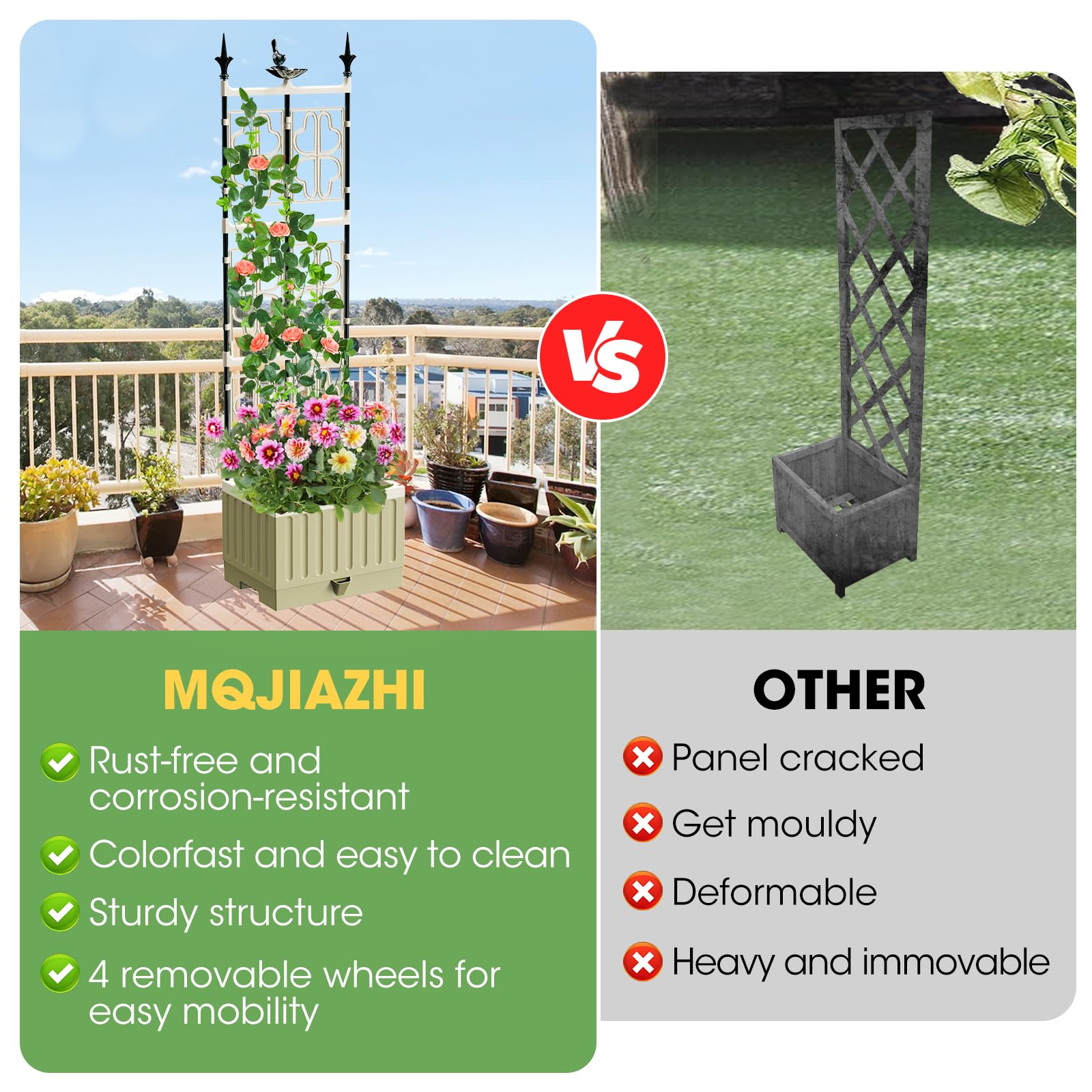 Cama de jardín elevada con enrejado de metal, maceta elevada de 142 cm con riego automático, maceta elevada para plantas trepadoras, frutas, verduras, flores
