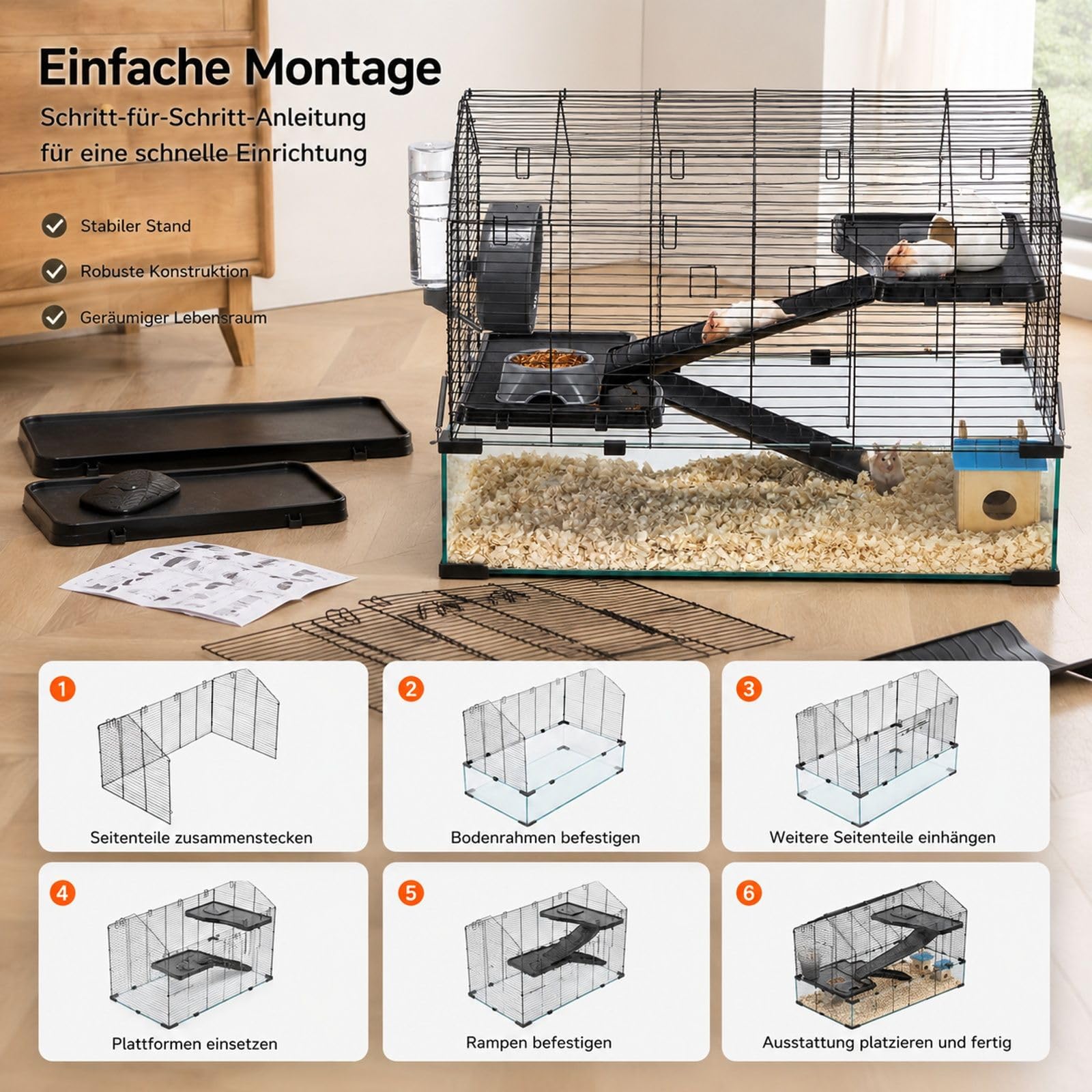 Hamsterkäfig aus Draht mit transparenten Wänden für Nager, Mäuse und Rennmäuse