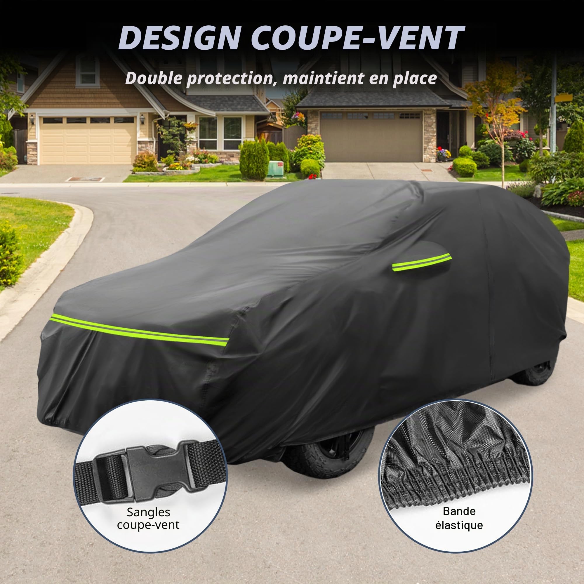 A ABSOPRO Housse Voiture Complète pour Renault Kangoo II 08-21 1pc | Couleur Noir, Matériau 210D-PU, Extérieur, Coupe-Vent, Protection Solaire, Fermeture Éclair Porte Conducteur, Respirant