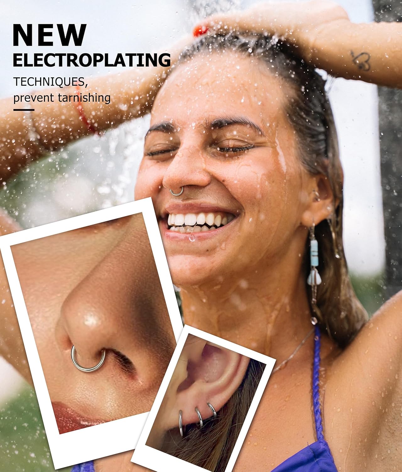 BodyBonita 4/5/8 pcs 16G/18G/20G 316L Surgical Steel Hinged Nose Rings Hoops Lip Septum Rings Helix Conch Rook Cartilage Tragus Earrings Piercing Jewelry Black Silver Gold Plated Nose Rings Women Men - Image 3