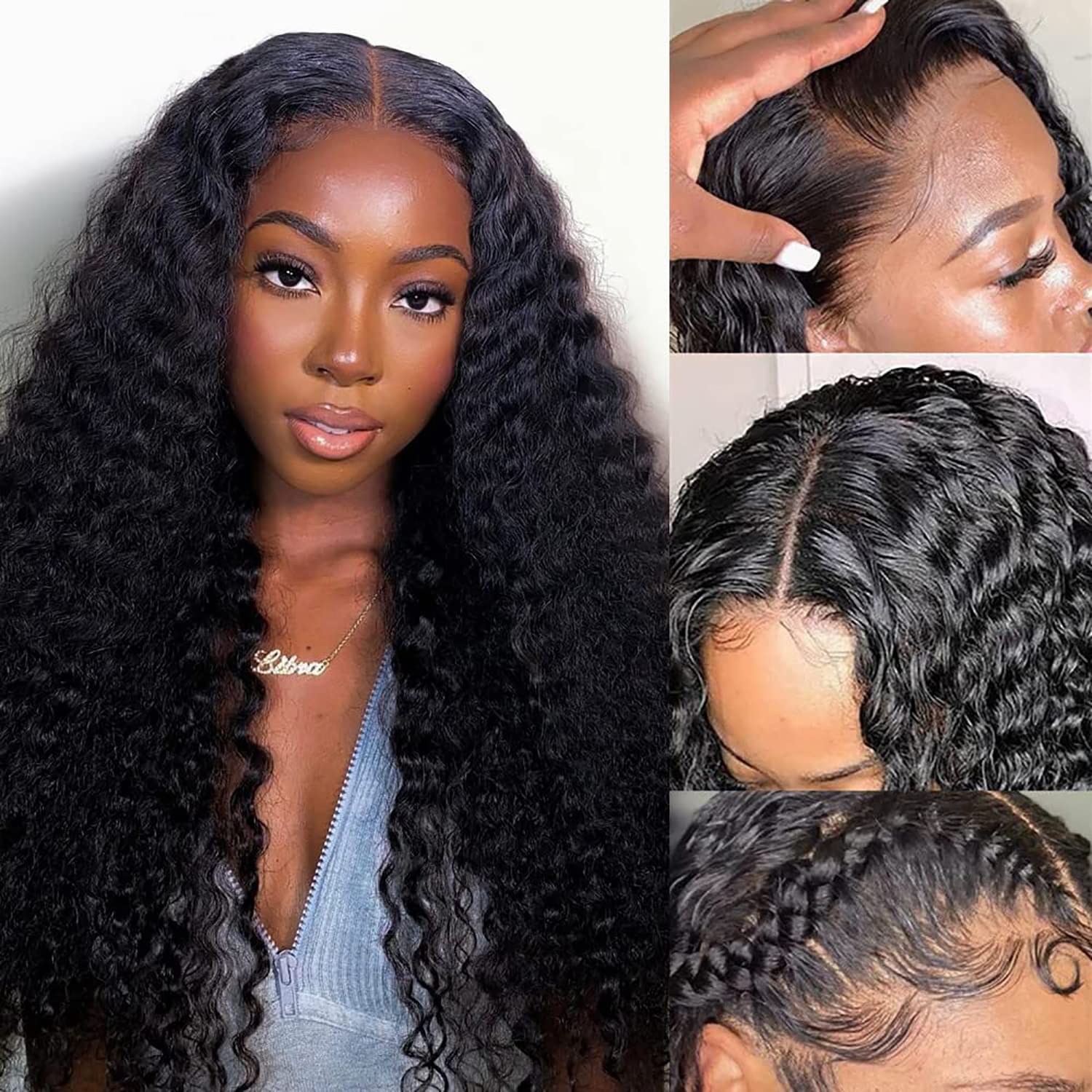 HD Transparent Human Hair Lace Front Wig Deep Wave 4x4 Lace Closure Human Hair Wigs 180% Density Brazilian Virgin Hair Wigs Pre Plucked with Baby Hair Natural Black Color (20inch,Deep Wave Wigs)