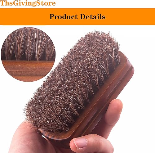 Miniatura 6 de Cepillo de pelo de caballo para limpieza, cepillo de cuero para limpieza de coche, cepillo de pulido de mango de madera maciza con cerdas suaves,