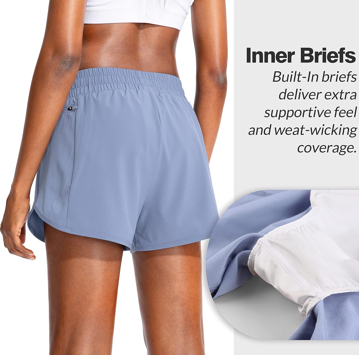 Soothfeel Women's High Waisted Running Shorts with Zipper Pockets, 3" or 5" Inseam with Liner — view 3