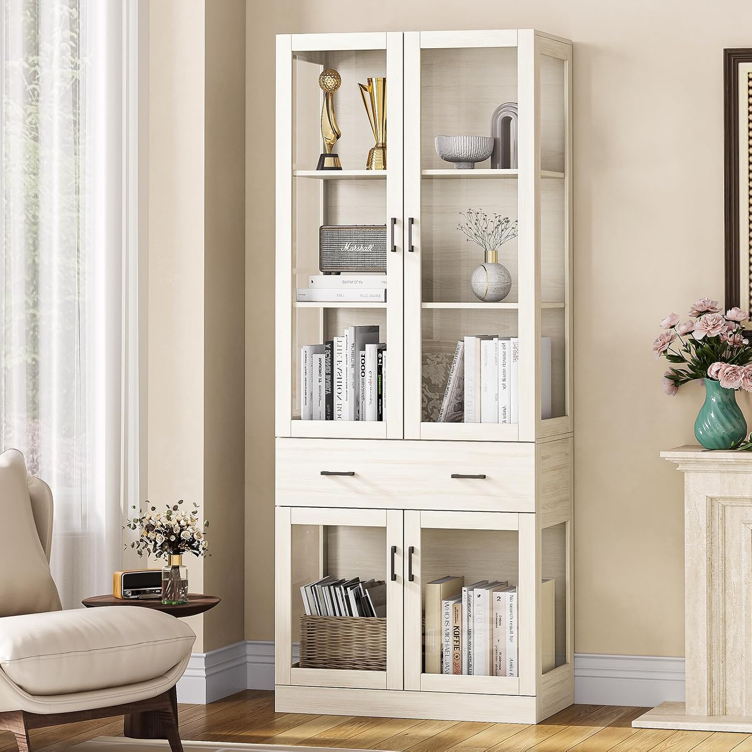 78.7 Tall Display Storage Cabinet with Glass Australia | Ubuy