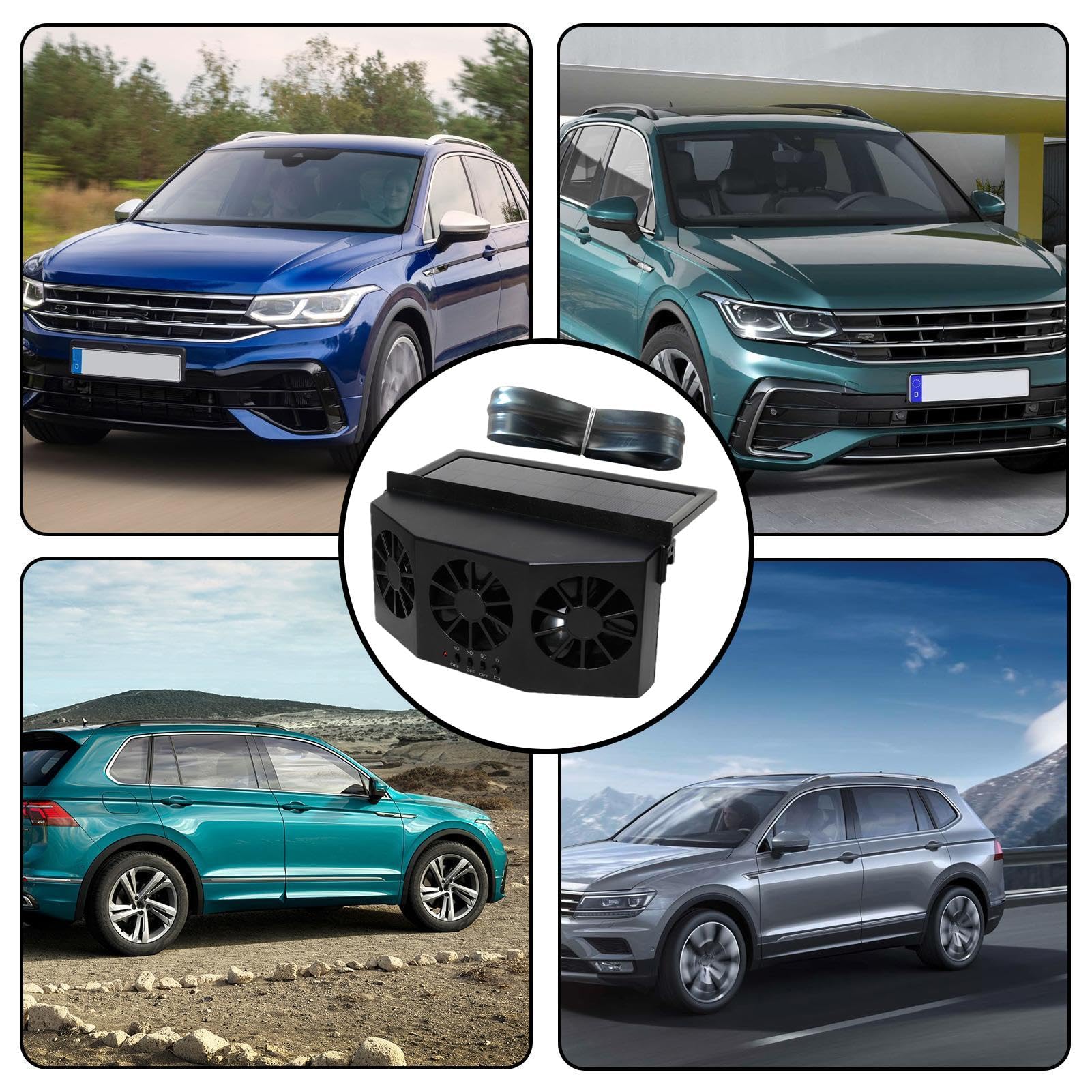 Ventola di ventilazione per finestrino auto, ventola di scarico per auto solare - Ventola silenziosa a 3 uscite | Ventilatore per finestrino auto con batteria da 1600 mAh per rimuovere gli