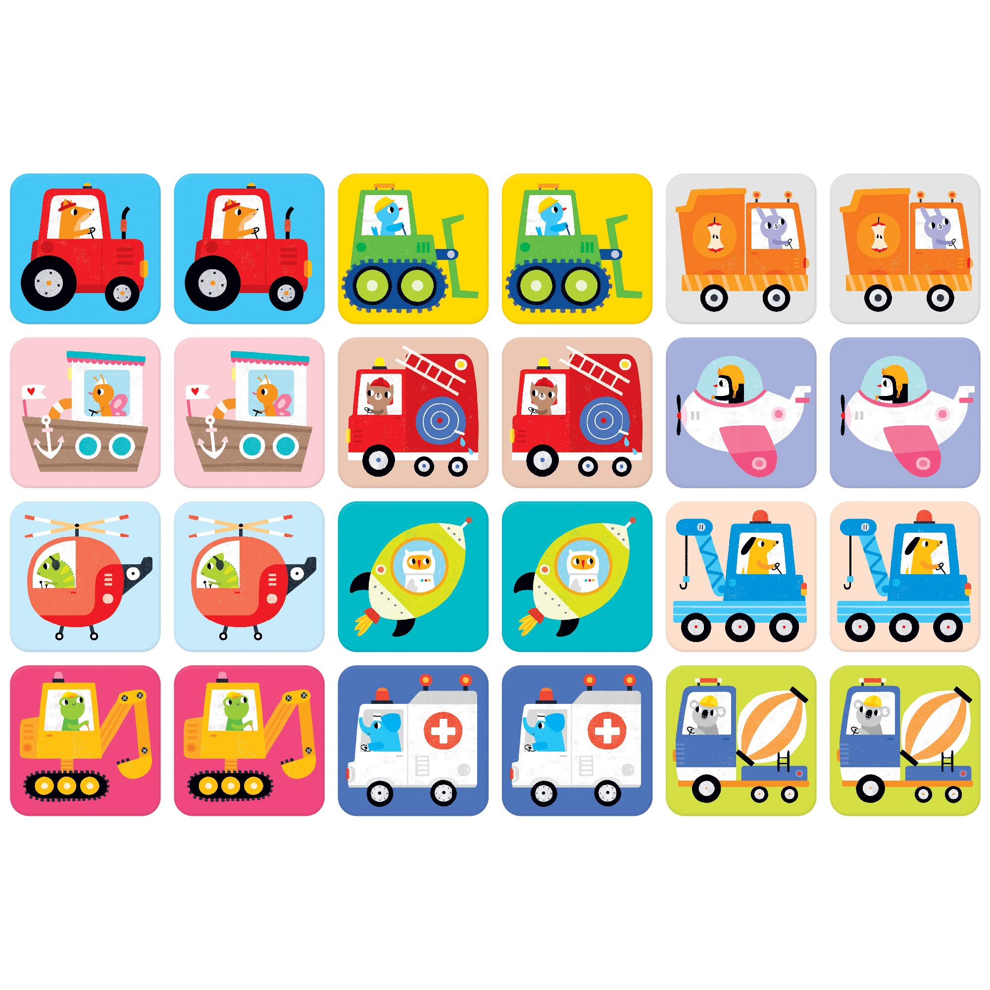 Jeu de mémoire avec véhicules - Super Taille - Beaucoup Plus Grand Que Le Jeu de mémoire XXL - Cartes mémoire - Activité éducative pour Les Enfants à partir de 2 Ans et Plus