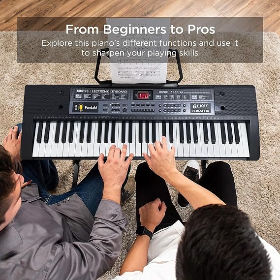61-Key Electronic Keyboard Piano for Adults Kids with Light Up Keys, MIDI Connectivity & Learning Modes - Perfect Beginner Piano (Light black)
