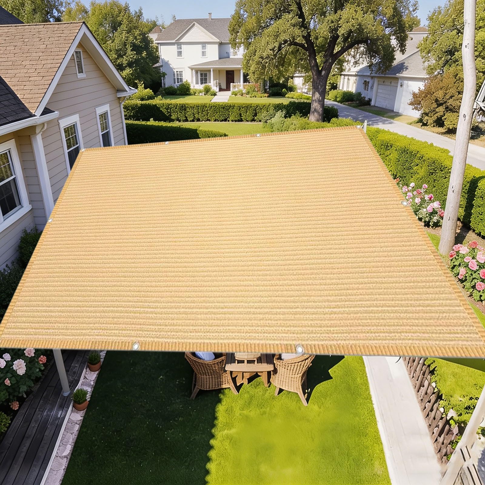 Żagiel Zacieniający 380 x 700 cm Izolujący I Chłodzący Żagiel Przeciwsłoneczny Z Filtrem UV Do Ogrodu, Kolor kremowy